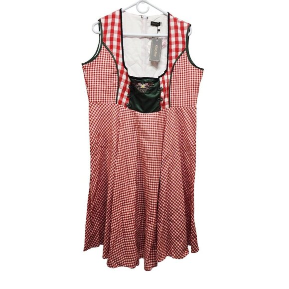 GloryStar Womens Red Checkered Dirndl Dress With White Blouse Set Size XL - Picture 2 of 9